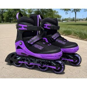 Papaison Adjustable Inline Skates Kids 2-4.5 Purple Light Up Wheels 70mm MSRP$52